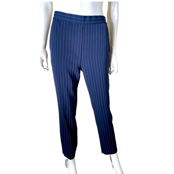 ST. JOHN COLLECTION $295 Pull On Navy White Crepe Dress Pants Tapered Leg Sz XS - Picture 1 of 16
